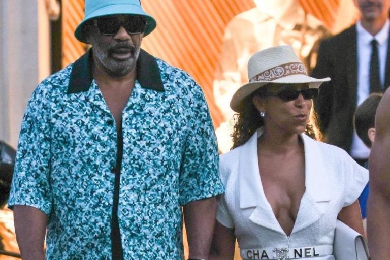 Fashion Bomb Couple: Steve Harvey Wore a $1700 Louis Vuitton Monogram Shirt with  Wife Marjorie Who Opted for a White Chanel Jumpsuit While Vacationing in St. Tropez