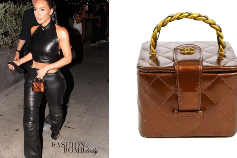 Fashion Bomb Accessories: Kim Kardashian Accessorized with a Rare $9,920 Bronze Chanel Quilted Clutch in Miami