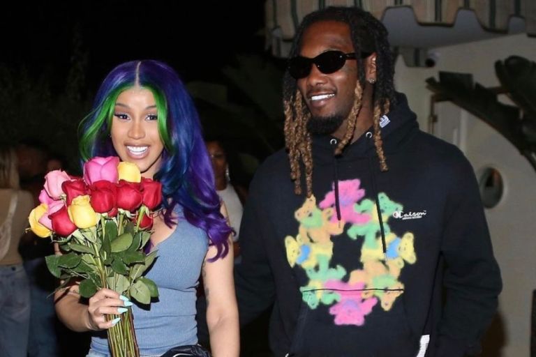 Fashion Bomb Couple: Offset Wore a $499 Black Maison Mihara Yasuhiro Graphic Hoodie While Gifting Cardi B with Roses