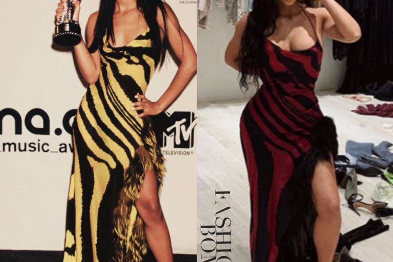 Kim Kardashian and Kourtney Kardashian Wear Vintage Roberto Cavalli, while Kim Wears Same Cavalli dress Aaliyah Wore to the 2000 VMA’s