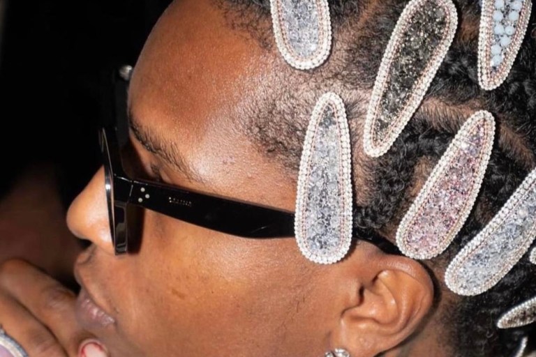 Fashion Bomb Hair: Asap Rocky’s Oversized Rhinestone Hair Pins Have Captured Attention at NYFW