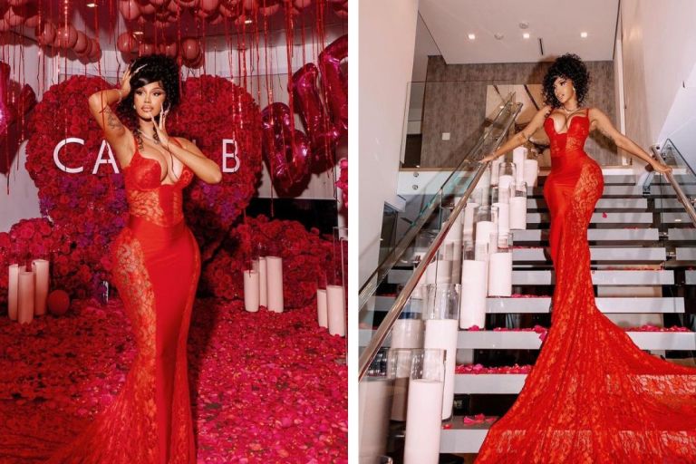 Cardi B Celebrated her Birthday in a Seductive Red Lace Candice Cuoco Dress with Hubby Offset in Los Angeles