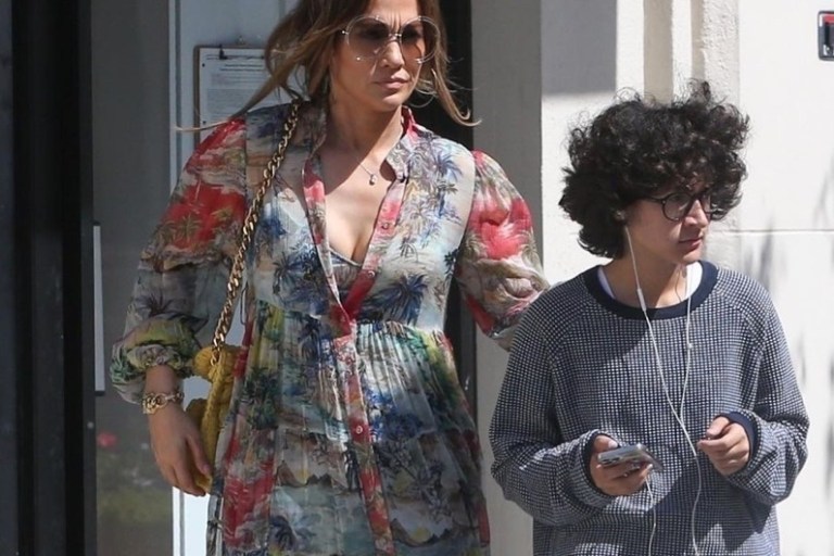 Jennifer Lopez Goes Furniture Shopping with Daughter Emme Wearing a Zimmermann Juliette Tiered Printed Midi Dress