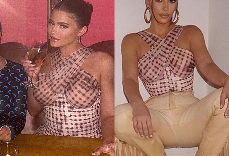 Who Wore it Better? Kim Kardashian vs Kylie Jenner in Charlotte Knowles Pink and Brown Check Dot Cross Halter Top