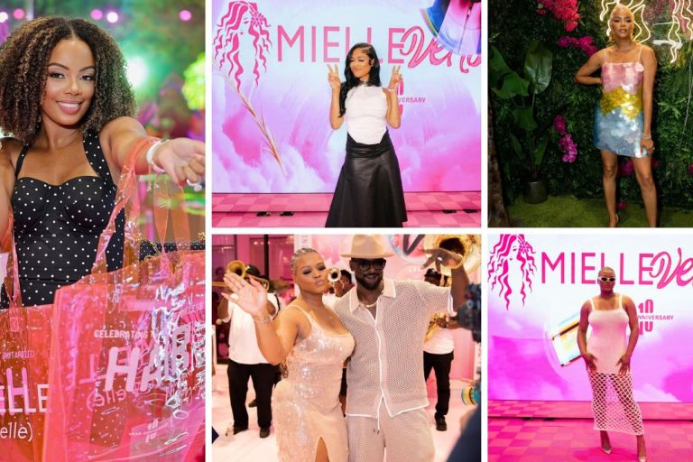 On the Scene at the Mielle Organics Essence Fest Booth : Lady London in Kwame Adusei, Letoya Luckett in Cynthia Rowley, Monique Rodriguez in Dolce & Gabbana, Claire Sulmers in Staud + More!