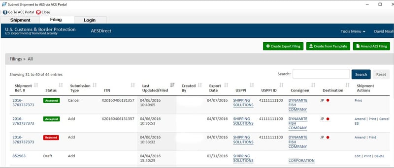 The AESDirect Shipment Summary Screen on the ACE Portal | Shipping Solutions The AESDirect Shipment Summary Screen on the ACE Portal | Shipping Solutions