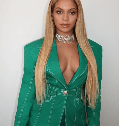 Beyonce Wears Balmain Spring 2020 Green Suit to the Superbowl + Jay Z in Gucci and Blue Ivy in Balmain Kids Boots