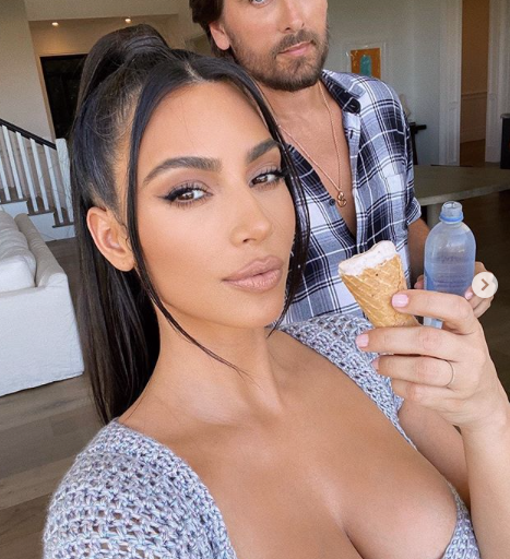 Kim Kardashian Wears Blue Crochet JBD Apparel Corset Crop Top, Available on Fashion Bomb Daily Shop!