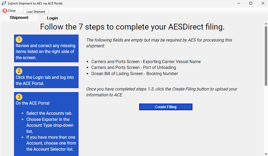 AES_ACE_Portal_Create_Filing_Button