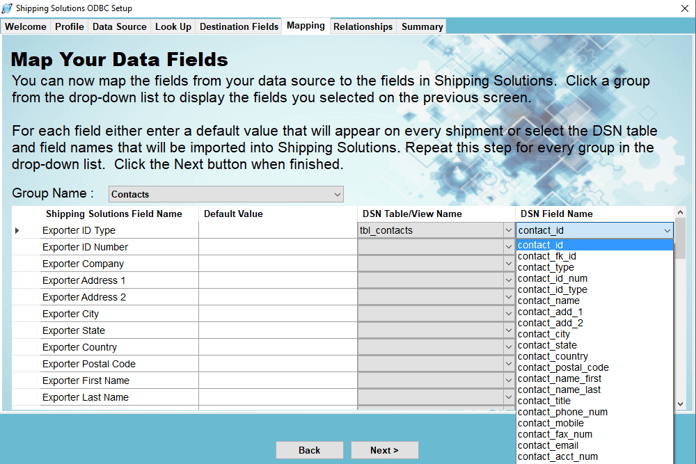 The Mapping Tab in the Data Exchange Manager | Shipping Solutions The Mapping Tab in the Data Exchange Manager | Shipping Solutions