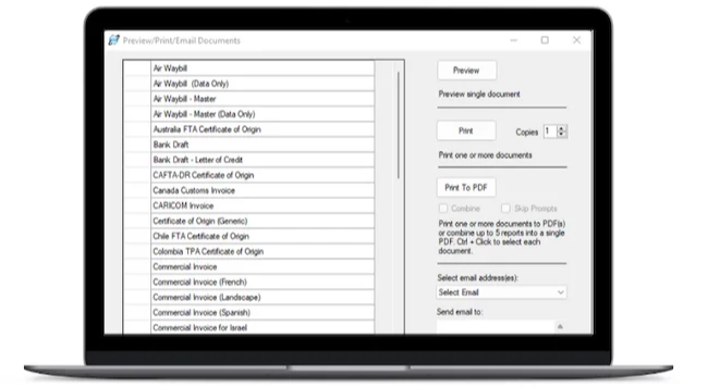 Preview, Print and Email Your Export Forms